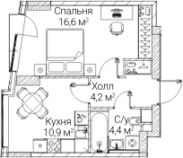 1-комн., 36.1 м², 20/60 этаж, ЖК «СЕЗАР БУДУЩЕЕ»