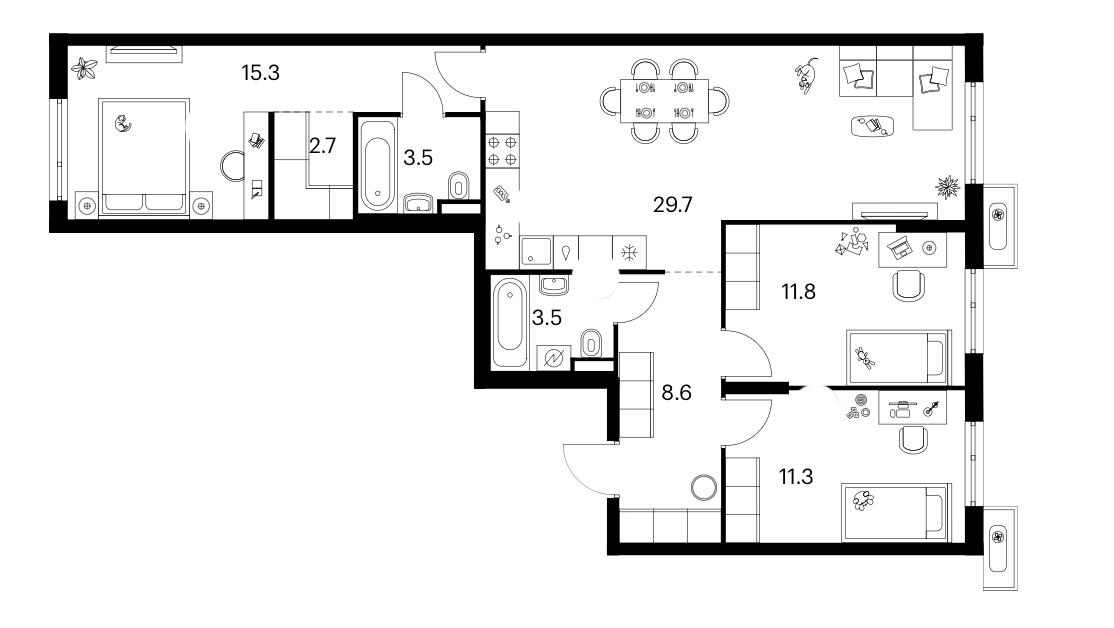 3-комн., 86.4 м², 9/14 этаж, ЖК «Зеленый парк»