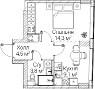 1-комн., 31.79 м², 33/60 этаж, ЖК «СЕЗАР БУДУЩЕЕ»