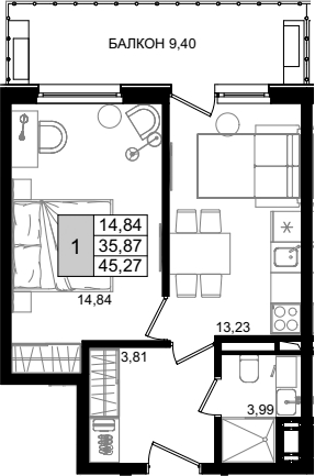 2-комн. квартира, 34.74 м² в ЖК IT гостиничный комплекс Корсаков — фото 2