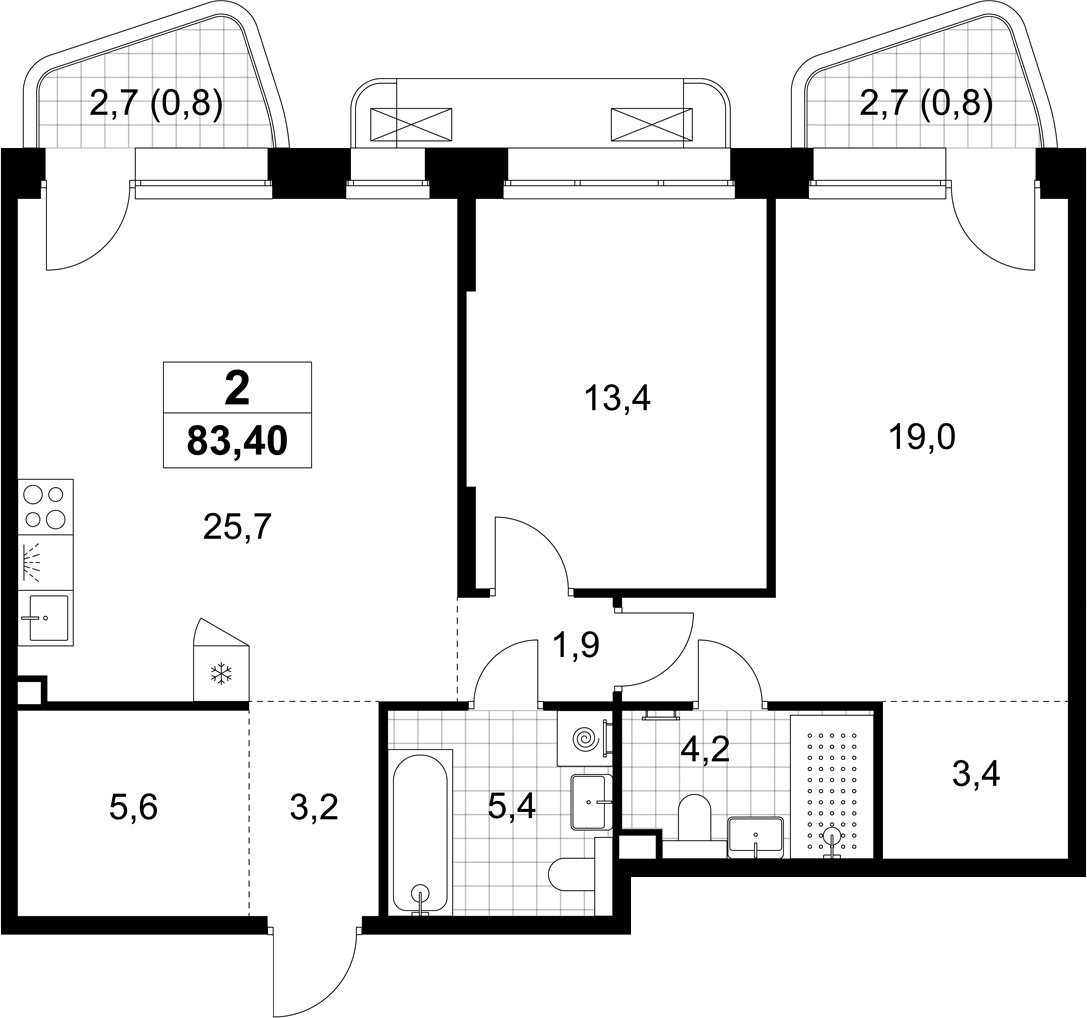 3-комн., 81.8 м², 2/6 этаж, ЖК «Хольм»