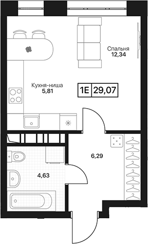 Студия, 29.07 м², 8/17 этаж, ЖК «Пушкино Град»