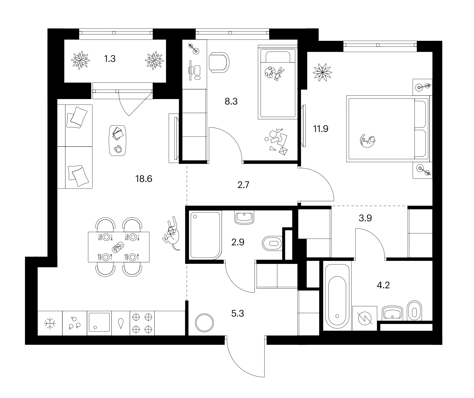 2-комн., 57.8 м², 25/25 этаж, ЖК «Ярославский»