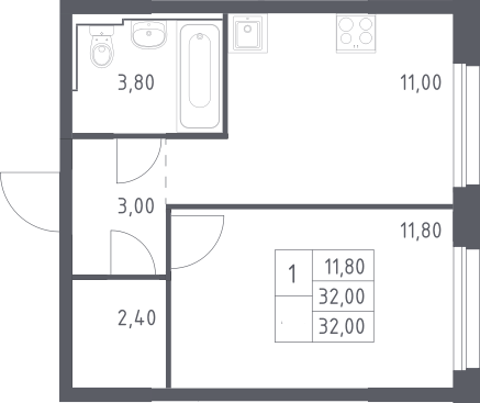 1-комн., 32 м², 10/32 этаж, ЖК «Химки Парк»