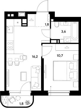 1-комн., 32.3 м², 4/18 этаж, ЖК «Грейд»