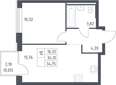 2-комн., 34.1 м², 6/12 этаж, ЖК «Рублевский квартал»