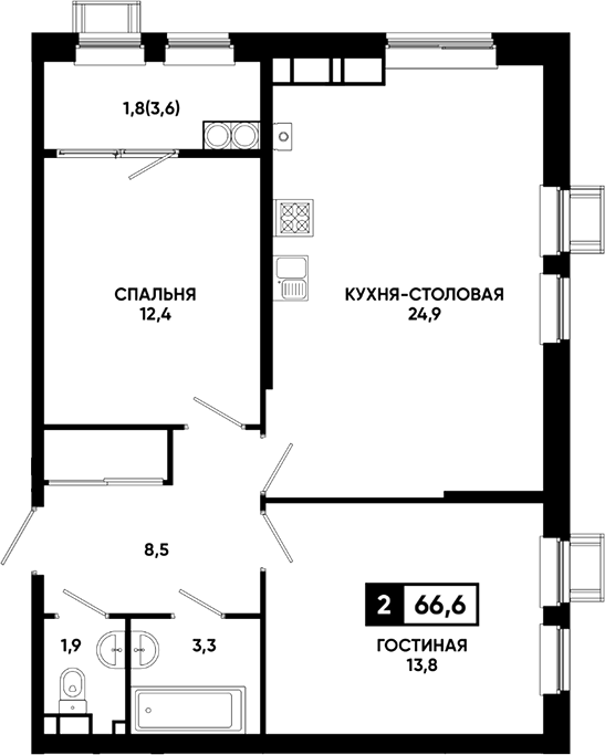 2-комн. Резиденция Софи