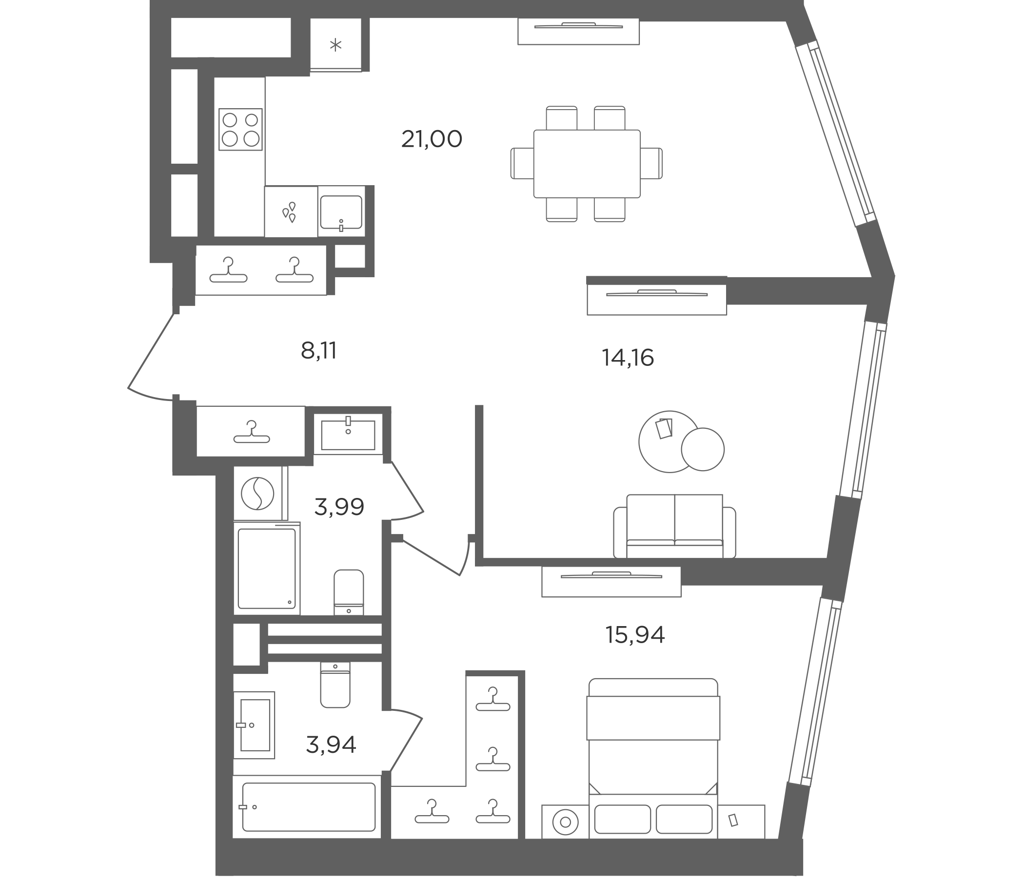 2-комн., 67.14 м², 17/30 этаж, ЖК «Сикрет Гарден»