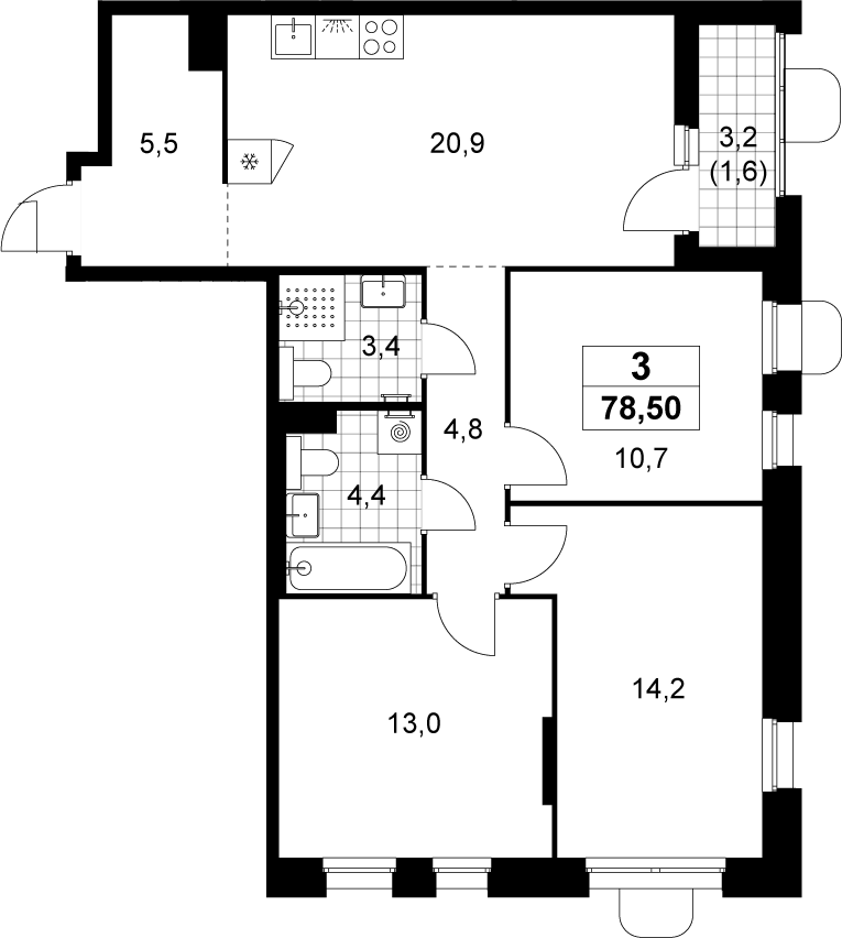 4+ комнаты, 76.9 м², 10/14 этаж, ЖК «Прокшино»