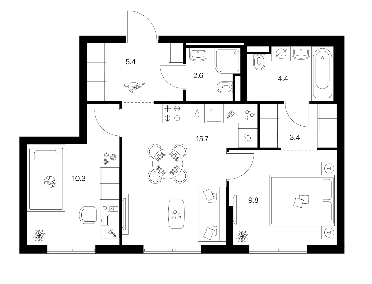 2-комн., 51.6 м², 23/25 этаж, ЖК «Ярославский»