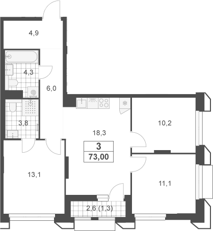 4+ комнаты, 71.7 м², 17/23 этаж, ЖК «Южные сады»