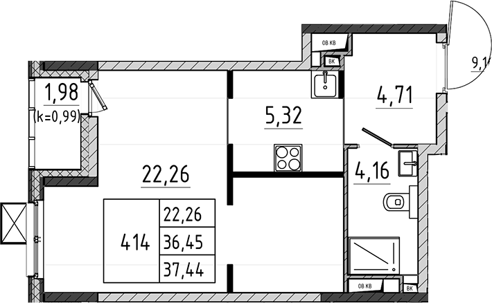 Студия, 36.45 м², 8/17 этаж, ЖК «Поварово-Молодежный-2»