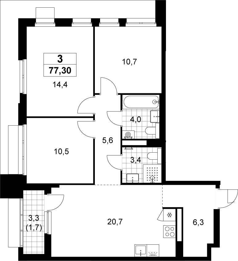 4+ комнаты, 75.6 м², 9/22 этаж, ЖК «Деснаречье»