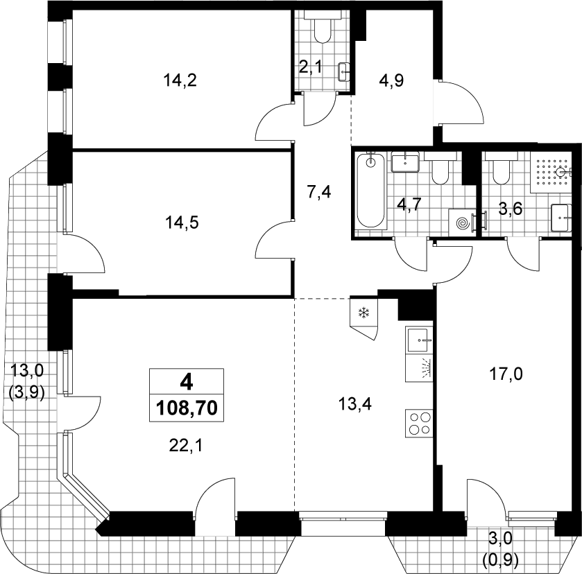 4+ комнаты, 103.9 м², 9/14 этаж, ЖК «Прокшино»