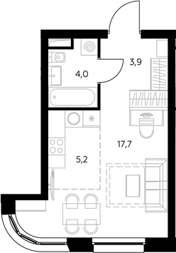 Студия, 31 м², 23/43 этаж, ЖК «Адмирал»