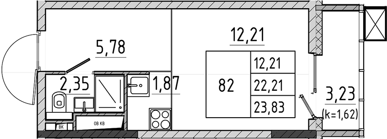 Студия, 22.21 м², 16/17 этаж, ЖК «Поварово-Молодежный-2»