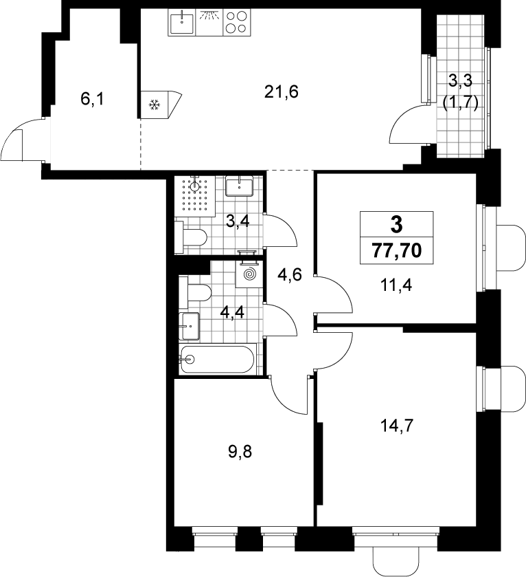 4+ комнаты, 76 м², 6/14 этаж, ЖК «Прокшино»