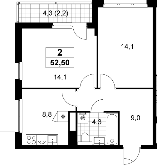 2-комн., 50.3 м², 6/15 этаж, ЖК «Деснаречье»