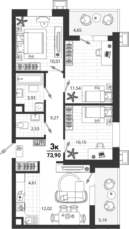 3-комн. квартира, 64.06 м² в ЖК Родные Просторы — фото 2
