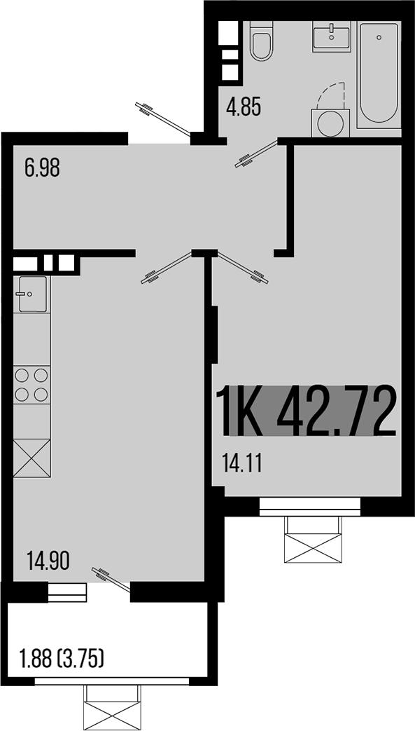 1-комн. квартира, 40.84 м² в ЖК Цветной бульвар — фото 2