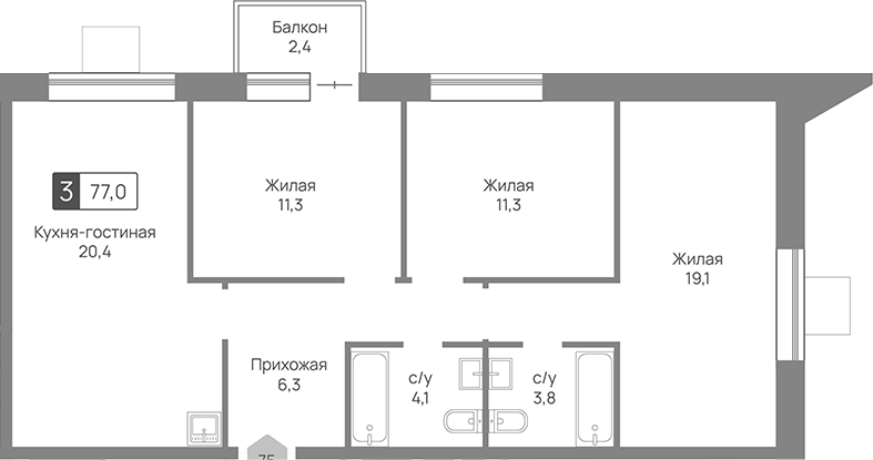 4+ комнаты, 76.3 м², 10/24 этаж, ЖК «Отрада 3»