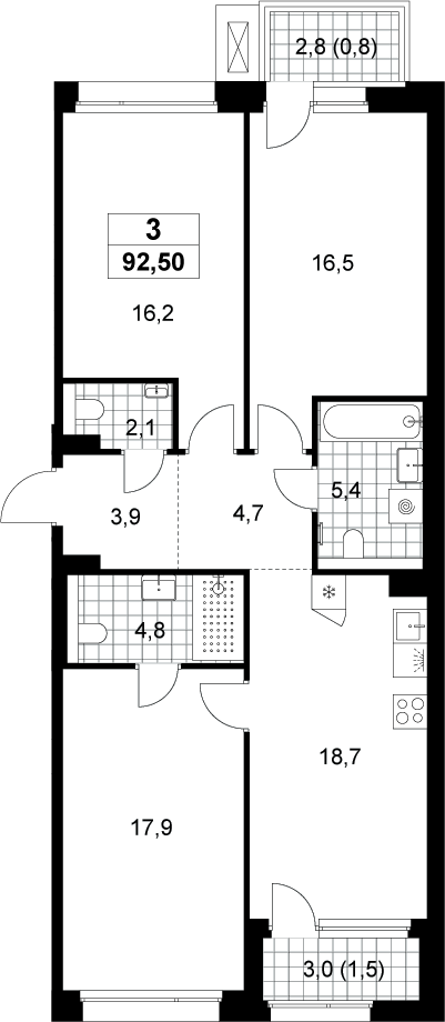 4+ комнаты, 90.2 м², 5/6 этаж, ЖК «Хольм»