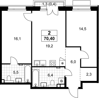 3-комн., 70 м², 7/8 этаж, ЖК «Хольм»