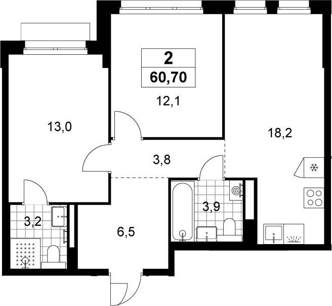 3-комн., 60.7 м², 4/22 этаж, ЖК «Деснаречье»