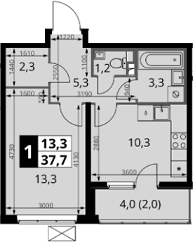 1-комн., 35.7 м², 10/24 этаж, ЖК «1-й Южный»