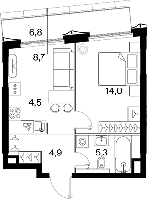 1-комн., 37.36 м², 7/16 этаж, ЖК «26 ПАРКВЬЮ»