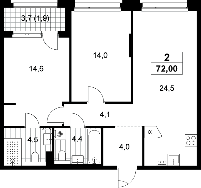 3-комн., 70.1 м², 5/8 этаж, ЖК «Хольм»