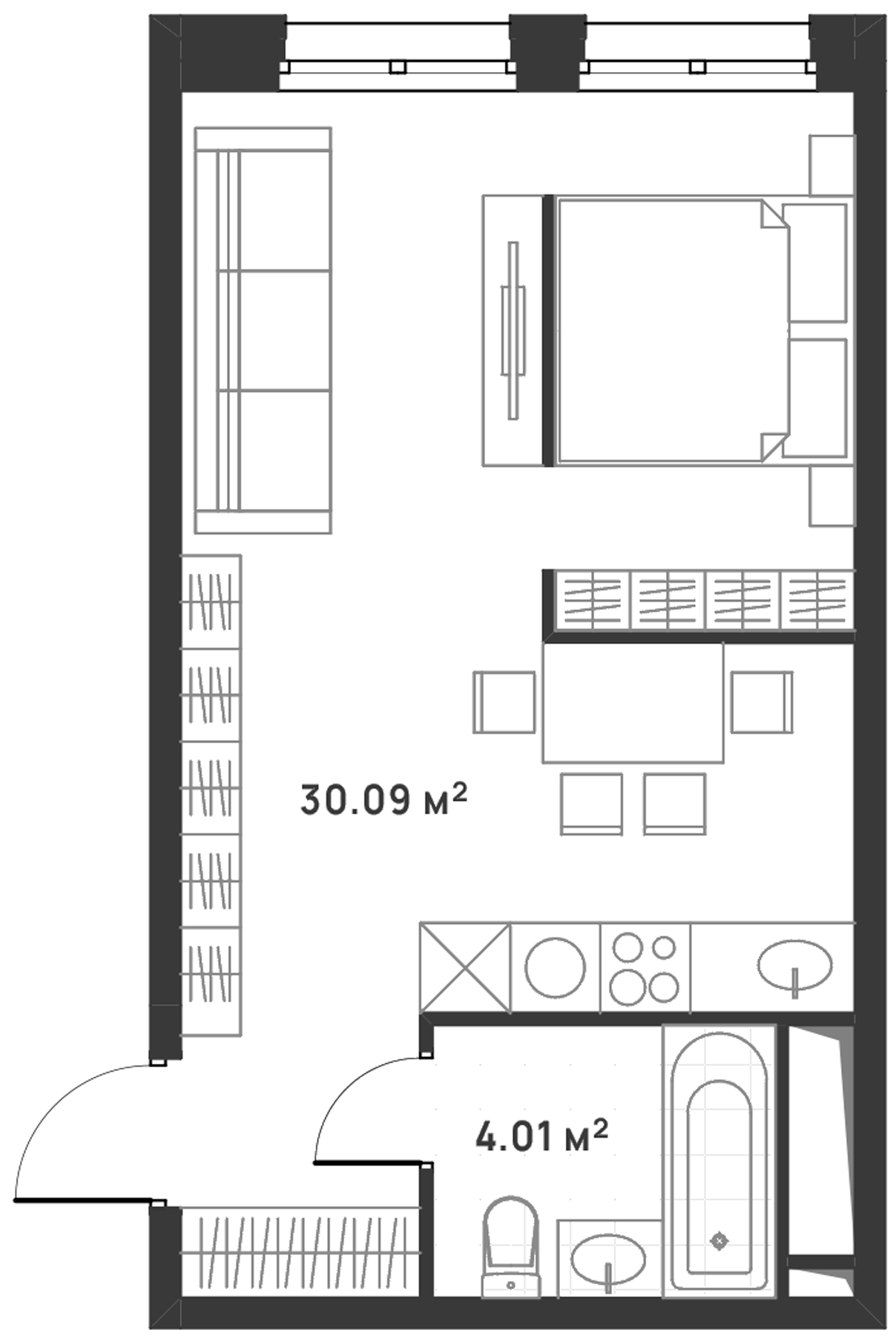 Студия, 34.1 м², 28/30 этаж, ЖК «Дюна»