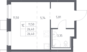 Студия, 26.4 м², 6/16 этаж, ЖК «Прибрежный Парк»