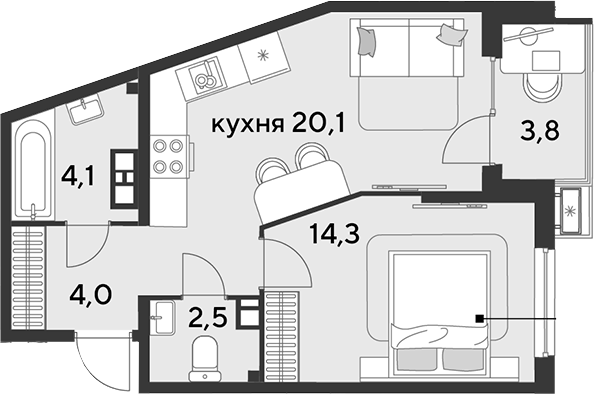 2-комн. квартира, 45 м² в ЖК Парк Победы — фото 2