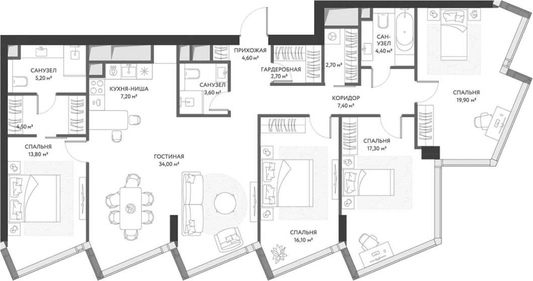 4+ комнаты, 143.4 м², 32/34 этаж, ЖК «ХАЙДАУТ»