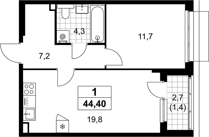 2-комн., 43 м², 3/15 этаж, ЖК «Деснаречье»
