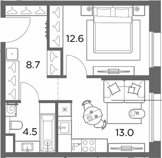 1-комн., 38.8 м², 2/6 этаж, ЖК «Станиславский»