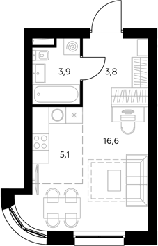 Студия, 29.8 м², 8/43 этаж, ЖК «Адмирал»