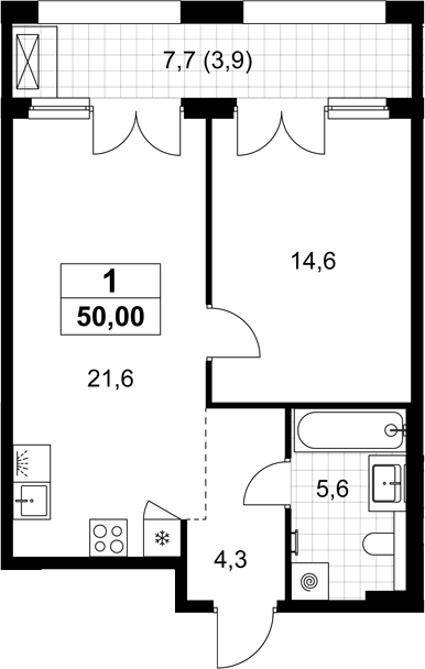 2-комн., 46.1 м², 7/8 этаж, ЖК «Хольм»