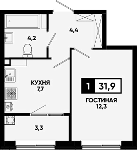 1-комн. Кварталы 17/77