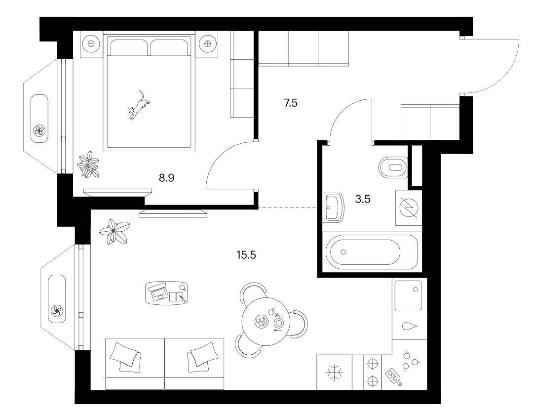 1-комн., 35.4 м², 12/24 этаж, ЖК «Зеленый парк»