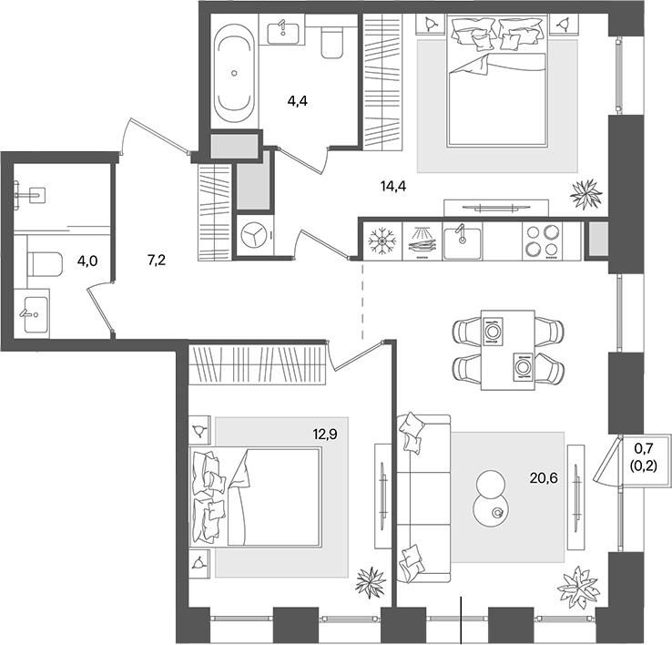 3-комн., 63.5 м², 10/11 этаж, ЖК «Пейв»