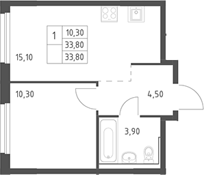 2-комн., 33.8 м², 13/20 этаж, ЖК «Химки Парк»