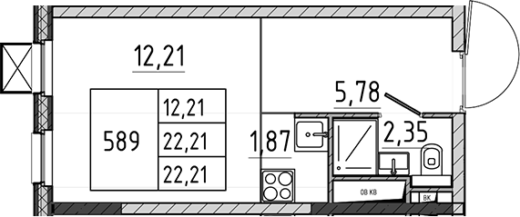 Студия, 22.21 м², 3/17 этаж, ЖК «Поварово-Молодежный-2»