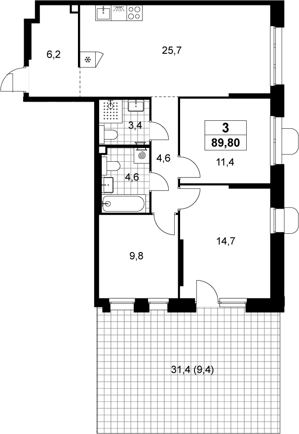 4+ комнаты, 80.4 м², 2/14 этаж, ЖК «Прокшино»