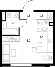 Студия, 30 м², 32/43 этаж, ЖК «Адмирал»