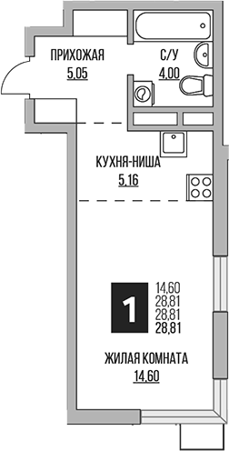 Студия, 28.81 м², 2/12 этаж, ЖК «Гранель Мытищи»