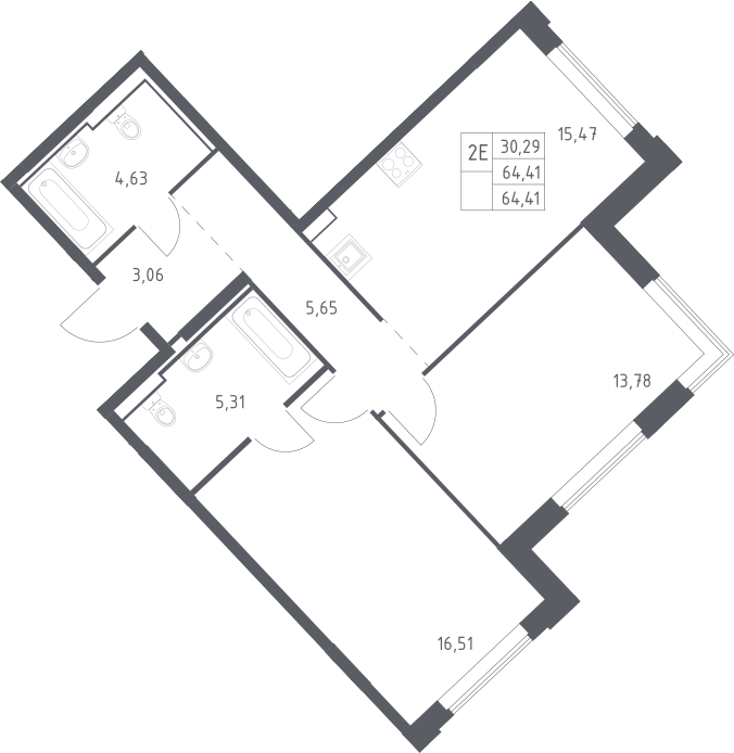 3-комн., 64.41 м², 9/17 этаж, ЖК «Рублевский квартал»
