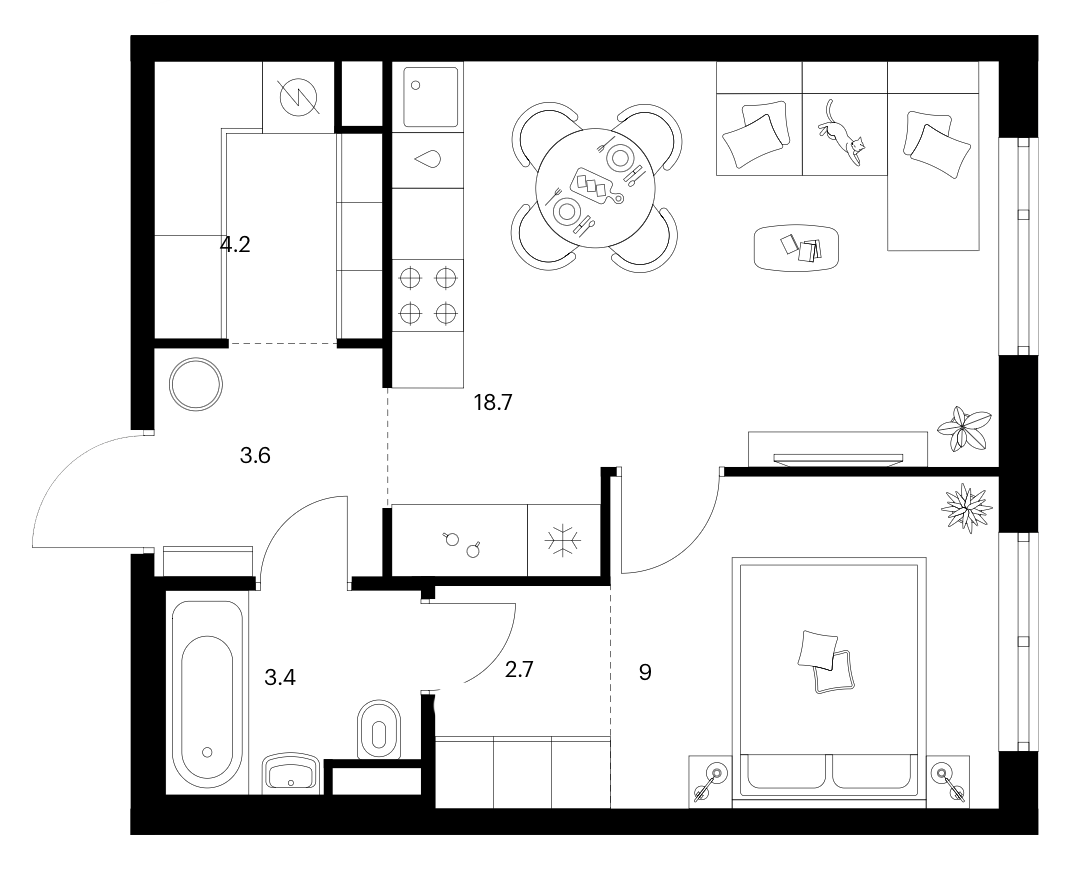 1-комн., 41.6 м², 2/29 этаж, ЖК «Москворечье»