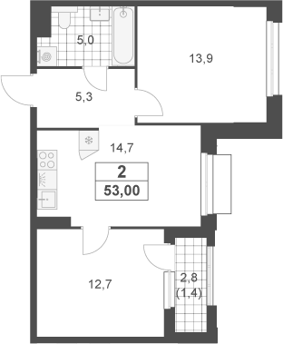 2-комн., 51.6 м², 18/23 этаж, ЖК «Южные сады»